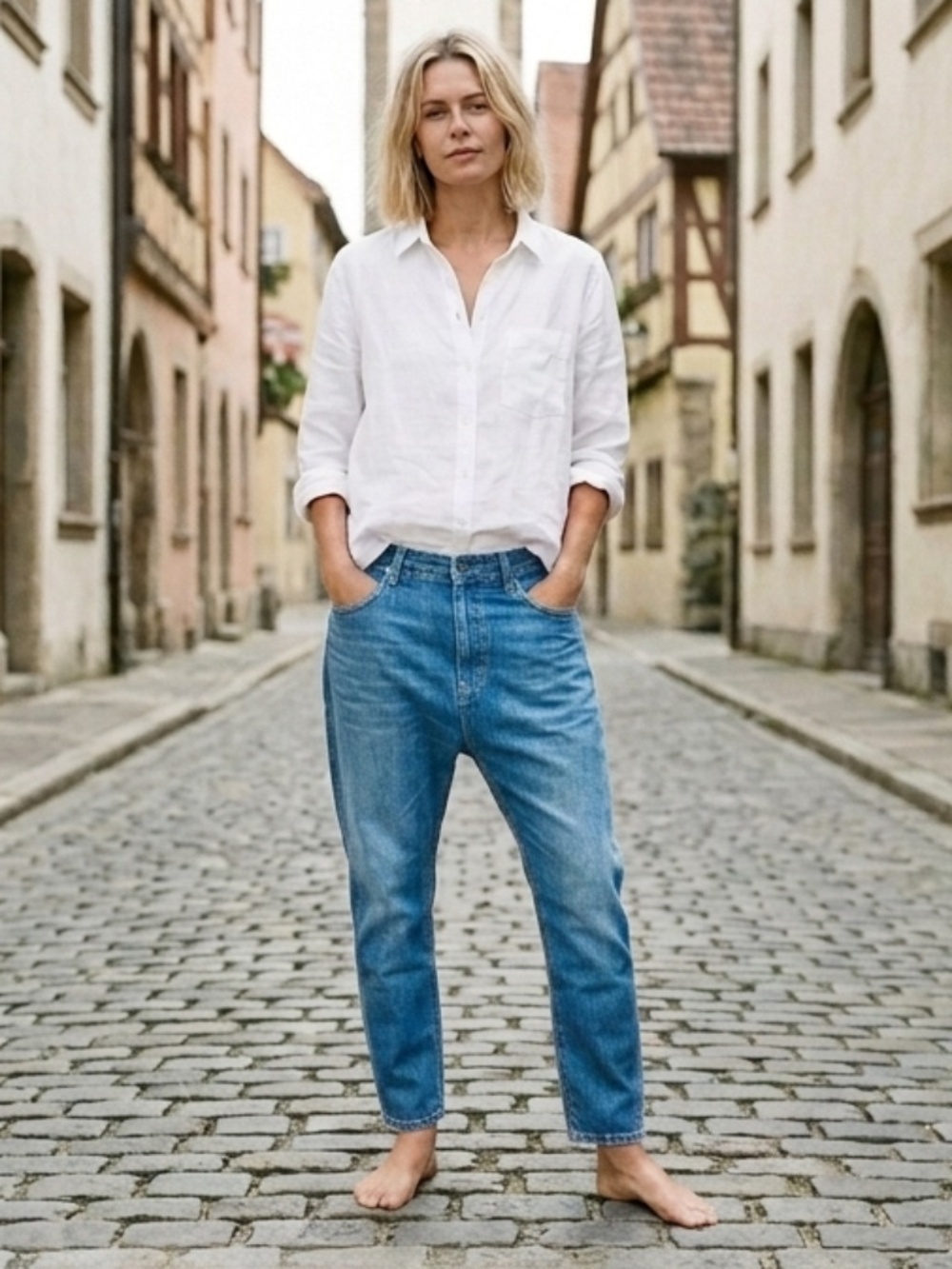 Bassike Light Wash Drop Crotch Slouch Jeans Size 27
